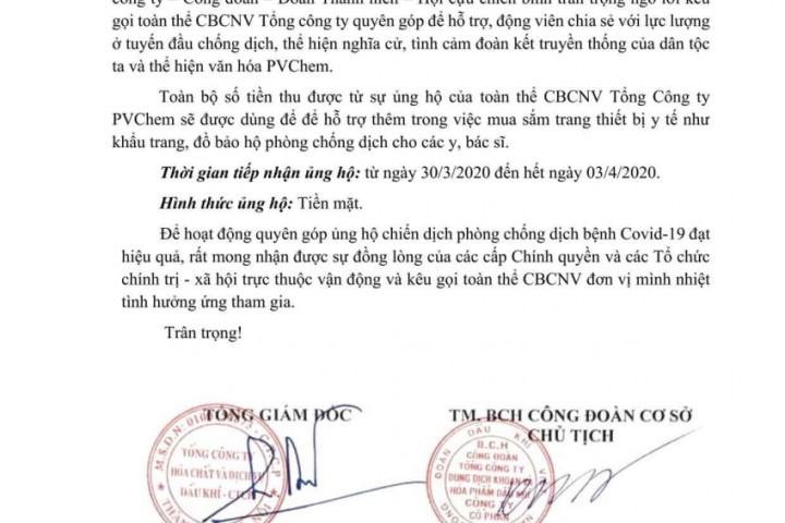 PVChem chung tay đẩy lùi dịch bệnh SARS-CoV-2